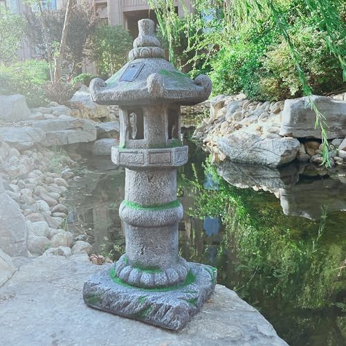 26" H Large Asian Zen Pagoda Outdoor Moss Solar-Powered Statue - Image 4