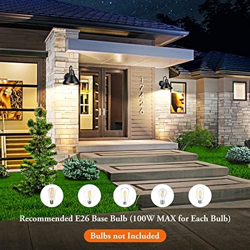 Brightever Gooseneck Outdoor Light Fixtures, 2-Pack Farmhouse Barn Lights for Porch, Industrial Black Exterior Wall Sconce for Garage, Patio, E26 Base Anti-Rust, Bulb not Included - Image 7