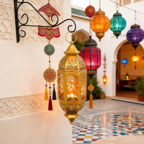 Moroccans Iron Candle Holders Hanging Lantern with Intricate Cutout Design for Romantics Home Decors and Outdoor Use - Image 3