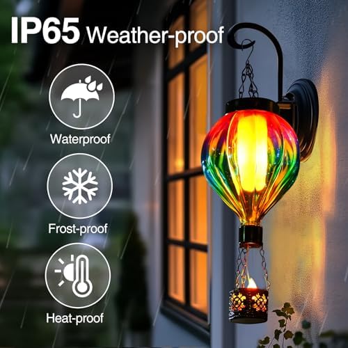 Hot Air Balloon Solar Lantern with Flickering Flame, One-Piece Glass Hanging Solar Light, Waterproof Outdoor Garden Patio Porch Yard Decor, Gift for Women Mom Grandma - Image 5