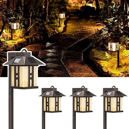 GIGALUMI Japanese Decor Solar Lights for Outside, Pathway Lights 4 Pack - Lawn/Patio/Yard/Walkway/Driveway Decoration - Image 2