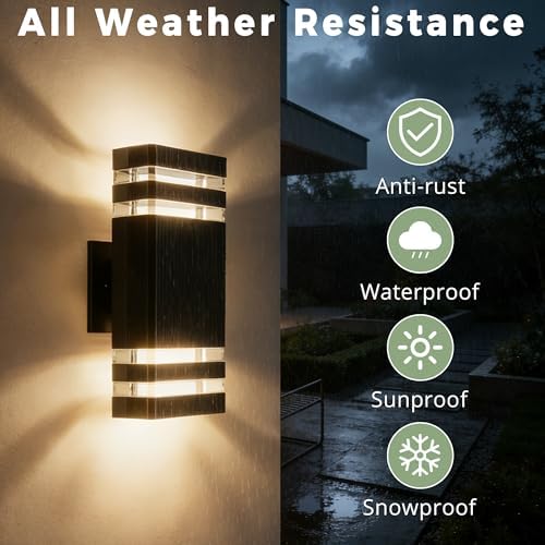 JYV Square Outdoor Wall Lights, Up and Down Outdoor Lighting, Black - Image 2