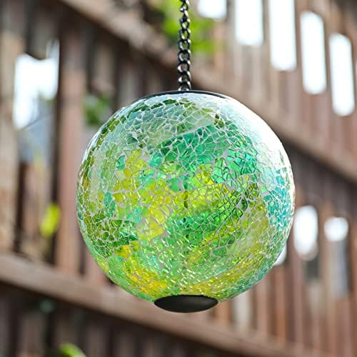 Mosaic Solar Lanterns Waterproof Hanging Solar Lights Graden Decor, Green - Image 5