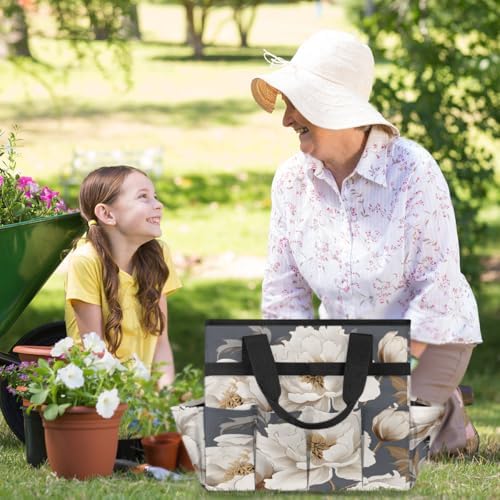 White Garden Tool Bag Organizer Heavy Duty Floral Flowers Gardening Tote Bag with 10 Pockets for Women Men Gardening Gifts - Image 6