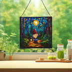 Starglow Gnome Trail Stained Glass Suncatcher – Square Hanging Window Panel for Home or Greenhouse – Whimsical Glass Art Gift for Garden Lovers, Christmas, Halloween, Father Days a6IQYm - Image 2