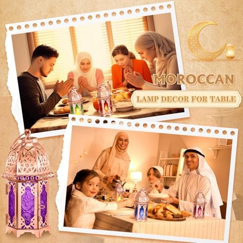 Mumufy 6 Pcs Moroccan Lantern Ramadan Lantern Eid Mubarak Decor, Rose Gold - Image 5