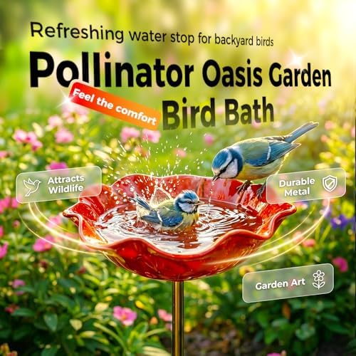Metal Flower Garden Stakes Bird Bath Handmade, 2026 New Bird Bath for Garden Metal,Bee Bath with Flower Design, Bird Bees Bath Bowl for Outdoor Yard Decor (4pc) - Image 3