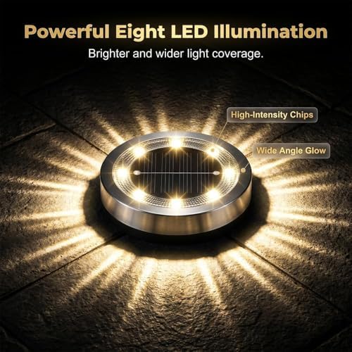 Solar Lights Outdoor Waterproof 8 LEDs In-Ground Garden Pathway Lighting Warm Light Solar Powered for Yard Patio Driveway Landscape (4 Pack) - Image 5