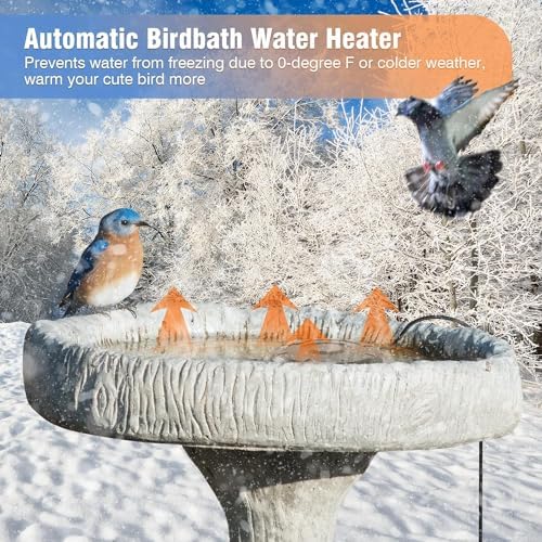Bird Bath Heater for Outdoors in Winter, Birdbath Water Heater 120 W Pond De-Icer, Bird Bath Deicer Full-Covered Aluminum, Birdbath Heater Thermostatcally Controlled Auto Shut Off for Winter - Image 2