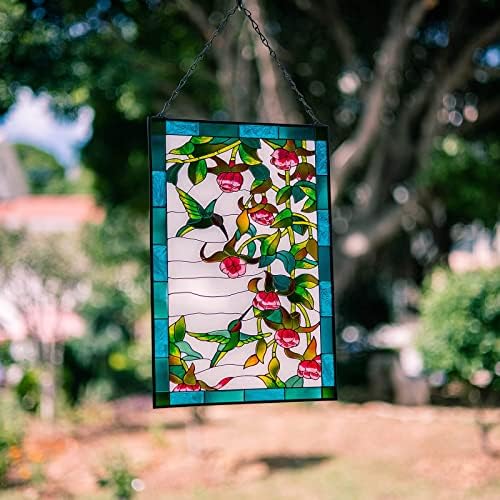 VEWOGARDEN W10xH15 inch Hummingbird Stained Glass Window Hangings, Suncatcher Panel with Chain for Wall or Windows - Image 6