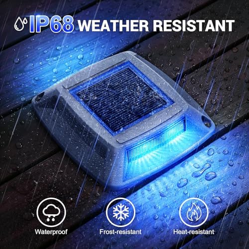 Solar Dock Lights Outdoor 6 Pack, IP68 Waterproof Driveway Deck Light, Blue - Image 2
