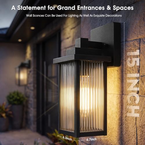 15-Inch Matte Black Outdoor Wall Light, All-Metal Frame Porch Light - Image 3