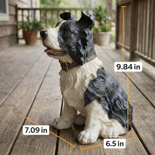 Elenon Dog Garden Statue Decorative for Yard, Black & White Border Collie Figurines Home Lawn Decor, Patio Kitten Tuxedo Statues Pets Memorial Ornament for Dog Lovers - Image 3