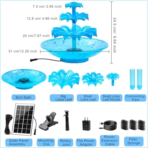 Yeomi 3-Tier Solar Fountain Pump with LED Lights, 24H Outdoor Water Feature, Detachable Design, Multi-Function Bird Bath Water Fountain for Garden Patio Yard Backyard Pond, 3.5W - Image 2
