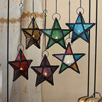 Romadedi 2-Pack Orange & Red Glass Hanging Star Lanterns for Tea Light - Image 3