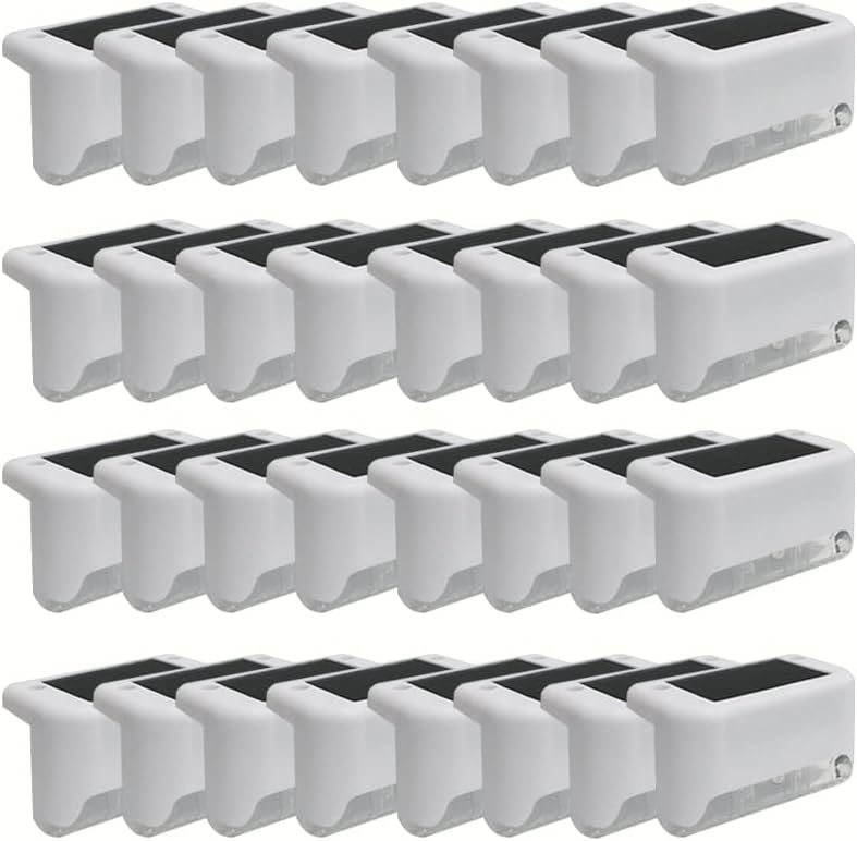 Solar Outdoor Fence Step Lights, 32pcs White IP44 LED Outdoor Stair Lights, 1400mAh, Suitable for Courtyards, Decks, Steps, Walkways, and Lawn Paths by GTQPS