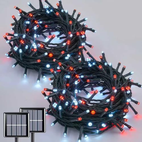 QITONG 2 Pack Red and White Solar String Lights, Each 66ft 200 LED Solar Christmas Lights Outdoor Waterproof, 8 Modes Solar Twinkle Light for Outside by QITONG