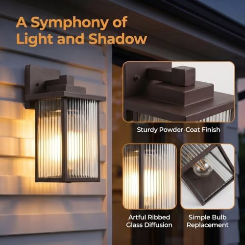 2-Pack 13" Oil-Rubbed Bronze Outdoor Wall Light, All-Metal Porch Light - Image 5