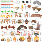 84 Pcs Fairy Garden Accessories, Miniature Village Starter Kit with Moss Model Tree Tiny Resin Animal Figures, DIY Bonsai Micro Landscape Ornament for Terrarium Succulent Dollhouse Craft - Image 4