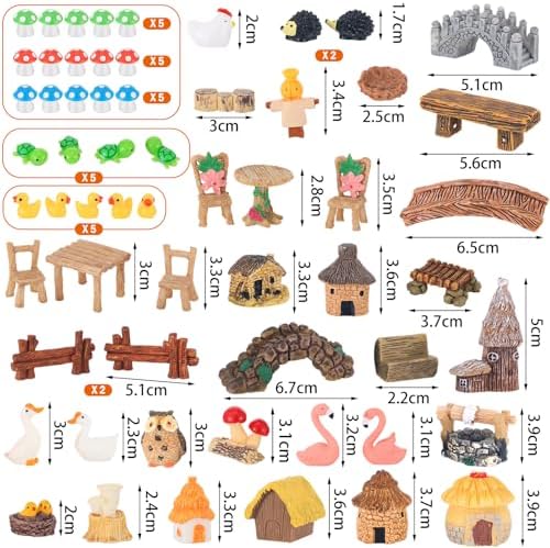 84 Pcs Fairy Garden Accessories, Miniature Village Starter Kit with Moss Model Tree Tiny Resin Animal Figures, DIY Bonsai Micro Landscape Ornament for Terrarium Succulent Dollhouse Craft - Image 4