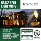 GKOLED UL Listed Solid Brass Landscape Spotlight, Low Voltage Outdoor Directional Uplight, with 5W MR16 LED Bulb & Large Rugged Slot Spike, 12V AC/DC Garden Patio Spot Up Light (Pack of 3) - Image 2