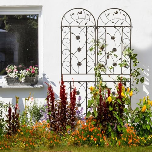 4 Pack Metal Garden Trellis 86.7" Tall Outdoor Climbing Plant Support for Roses, Flowers, Rustproof Durable Brown Galvanized Tube, Lawn Garden Fence Decor Screen (4, Retro-86.7" H) - Image 6