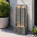 39" Outdoor Water Fountain, Modern LED Resin Water Wall Feature by GREHOME
