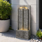 39" Outdoor Water Fountain, Modern LED Resin Water Wall Feature by GREHOME