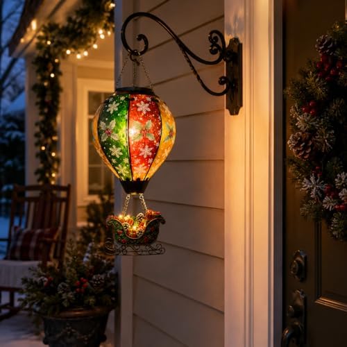 Snowflake Hot Air Balloon Solar Lantern, Christmas Hanging Garden Light - Image 2