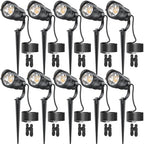 HIBOITEC 10 Pack Low Voltage Landscape Spotlights, 12W CRI90 COB 36° Outdoor Spot Lights, 2900K ETL Listed Waterproof Wired Tree Uplights for Yard, Flagpole, House, Garden, with 10 Pairs Connectors by HIBOITEC