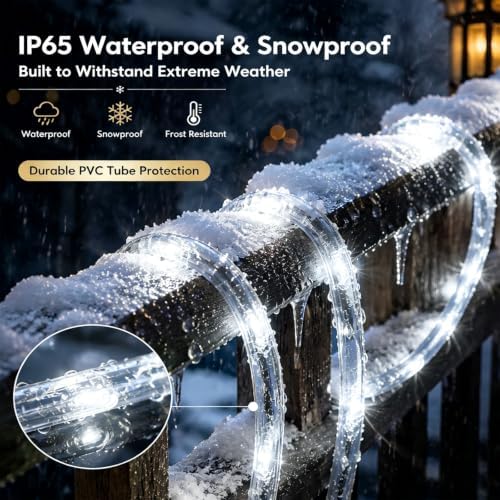 Solar Rope Lights Outdoor Waterproof 2 Pack, 66ft 200 LED White String Lights with 8 Modes, Flexible Clear Tube Fairy Lights Auto On/Off for Garden Patio Fence - Image 3