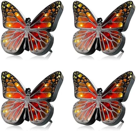 ground lights, equipped with 4 solar butterfly lights for outdoor waterproofing, 14 LED solar landscape lighting, suitable for gardens, courtyards, terraces, corridors, lanes, and walkways (yellow) by RoamingLight