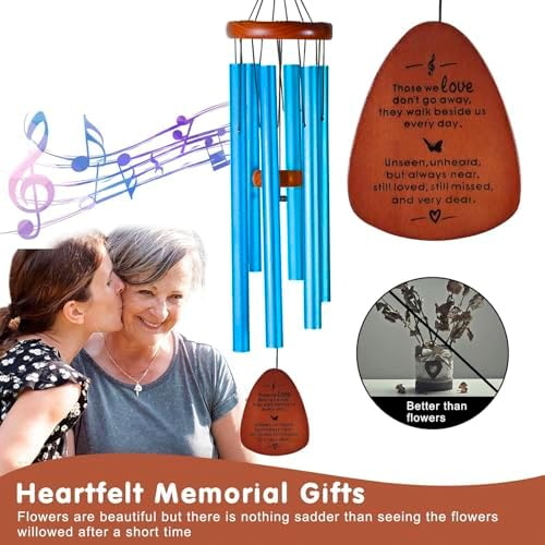 Memorial Wind Chimes for Loss of Loved One – Sympathy Wind Chimes for Dad, Mom, Baby, Brother, or Friend – Outdoor Bereavement Gift, Blue (Teardrop Design) - Image 2