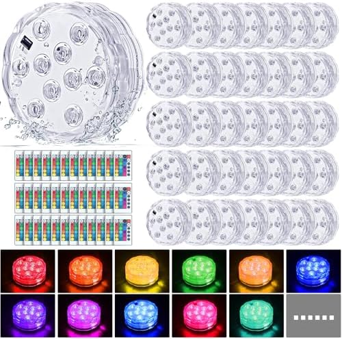 Mudder 36 Pack Submersible LED Lights with Remote 2.8" Hot Tub Lights Waterproof Pool Underwater LED Light Battery Operated Bathtub Lamp 16 Color Changing Lamp for Pool Pond Vase Aquarium Decoration by Mudder