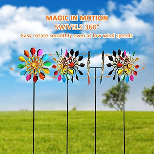 63 Inch Kinetic Wind Spinners with Garden Stake, Rainbow Metal Windmill Decorations, 360 Swivel Outdoor Wind Sculpture, Dual Direction Colorful Wind Catcher for Yard Art, Lawn, Garden Decor, Gifts - Image 6