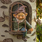 Teaeeno 12-inch Elf Out The Door Tree Hugger, Whimsical Old for Man Resin Statue with Foliage Features, Large Outdoor Tree Hugger for Yard Art, Trees Decorations Outdoor Wallmounted Statue - Image 6