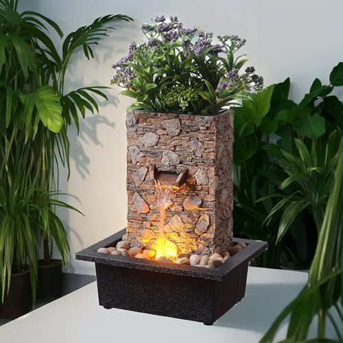 Kalona Tabletop Waterfall Fountain, Zen Fountain for Home Office Decor with LED Lights, Relaxing Indoor Water Feature with Realistic Stone Look for Meditation(23111) - Image 2