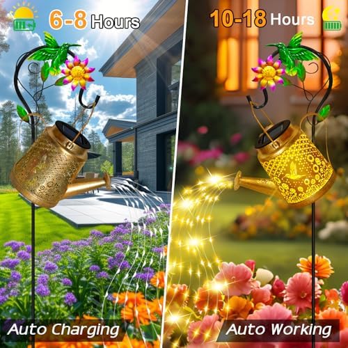 Solar Garden Lights Outdoor Decor, Hummingbird Watering Can Solar Lantern - Image 3