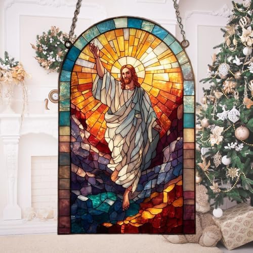 Radiant Mosaic Jesus Christ Acrylic Suncatcher by AVAGAN