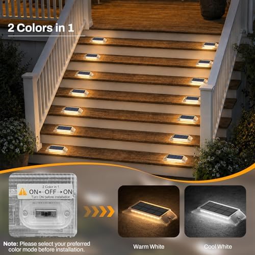 Lacasa Solar Deck Lights 4 Pack, 2 Color in 1 Driveway Lights Outdoor - Image 2