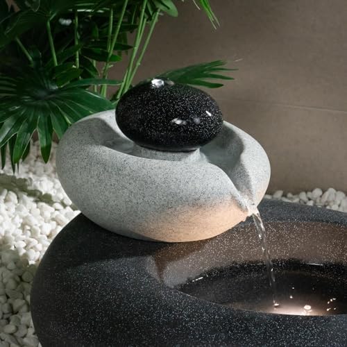 13.39" H Outdoor Water Fountain Made with Eco-Friendly Recyclable Materials, Polyethylene Rock Waterfall Outdoor Fountain, Garden Decor with LED Light & Pump for Patio, Backyard (13.39") - Image 2
