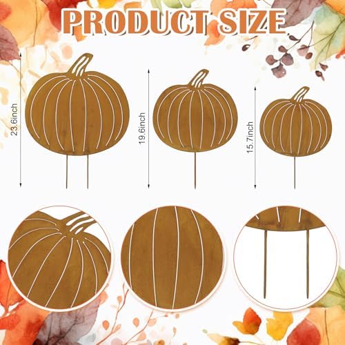 GlikCeil 3 Pcs Fall Decor Outdoor Rustic Pumpkin Stakes, Fall, Rustic - Image 2