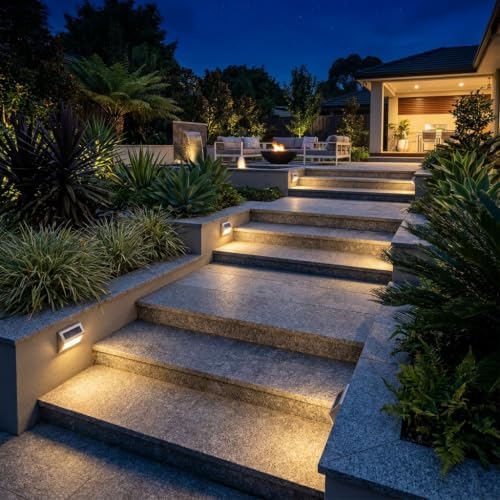 SOLVAO Solar Stair Lights Outdoor, 6 Pack Solar Step Lights with Auto On/Off Dusk to Dawn Sensor, Waterproof IP44 LED Deck Fence Lights, Stainless Steel Solar Wall Lights for Steps, Pathway, Garden - Image 4