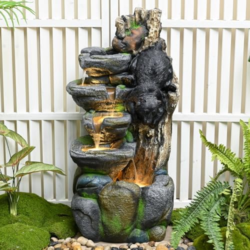 39" Outdoor Garden Water Fountain with Lights, 5 Tiers Water Feature - Image 5