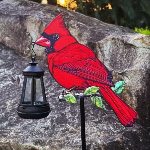 2Pack Solar Lantern Outdoor Decor Solar Cardinal Redbird Lights Metal Stake - Image 2