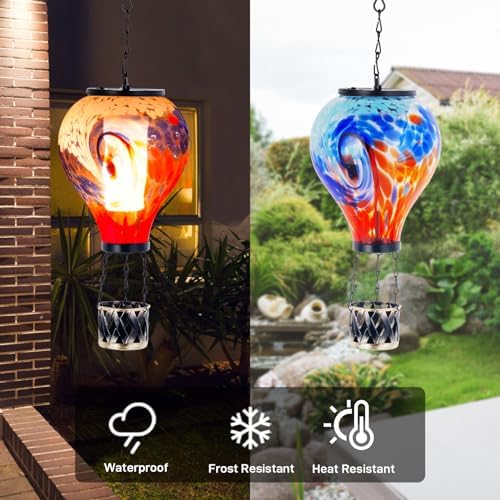 Starsoul Unique Hot Air Balloon + Cardinal Solar Lantern Glass Solar Hot Air Balloon Lantern with Flame Light + Metal &Stained Glass Cardinal Solar Light Waterproof Solar Lantern for Yard Garden - Image 4