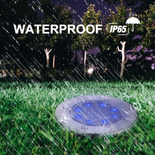 LYHOPE Solar Ground Lights Outdoor, 16 Pack 8 LED Solar Disk Lights Waterproof Garden In-ground Pathway Lights Landscape Lighting for Lawn,Yard,Deck,Patio,Walkway (Blue) - Image 7