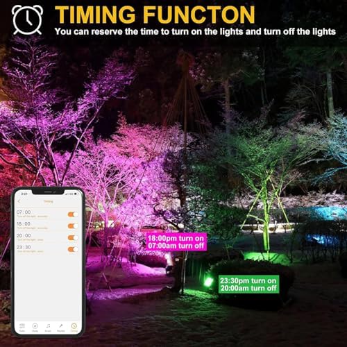 LED Flood Light Outdoor 500W Equivalent 5000 LM,Smart RGB Color Changing Floodlight with APP Control, Warm White 2700K&16 Million Colors, DIY Scene,Timing,Music Sync, IP66 Waterproof,US Plug（2 Pack） - Image 5