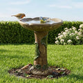 SunJet 24” High x 19” Diameter Outdoor Bird Bath with Tree Stump Leaf Design - Fibre Reinforced Concrete Birdbaths for Garden, Patio, Yard, Lawn Décor by SunJet