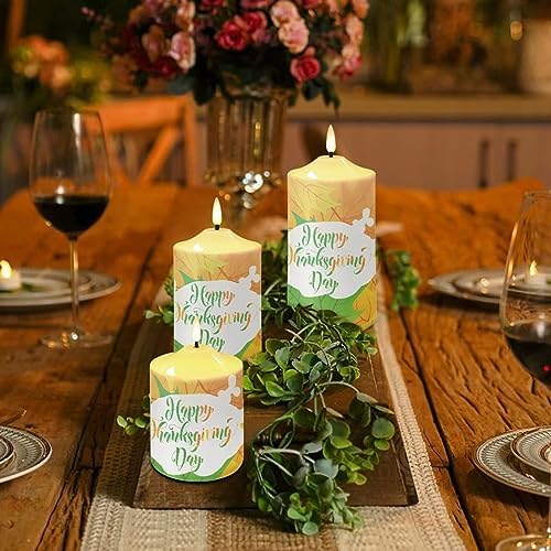 Cozeyat Flickering Flameless Electric Candles with Remote 3 Pieces, Autumn Maple Leaf Print LED Candles Battery Operated, Realistic Wax Pillar Tealights for Thanksgiving Day Decor - Image 4